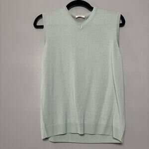 Marbas Women’s 100% Virgin Wool Green Sleeveless Sweater Top Shirt V-Neck Medium